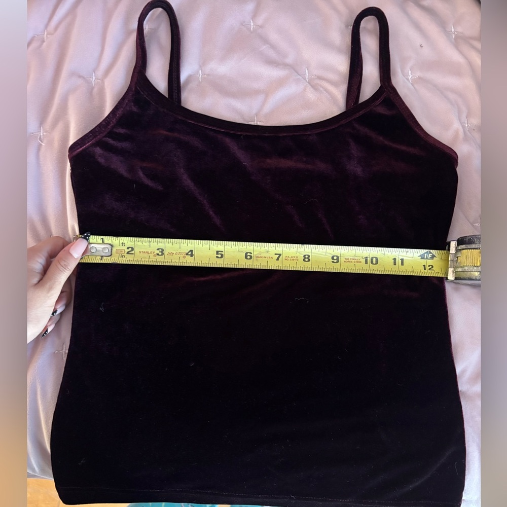 Velvet Spaghetti-Strap Tank Top - Deep Plum
